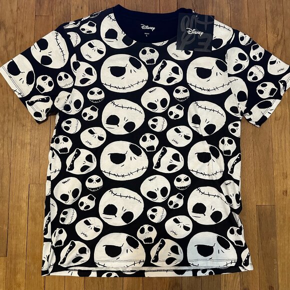 Official Nightmare Before Christmas Jack & Sally Black Graphic T-Shirt Large - Picture 1 of 3